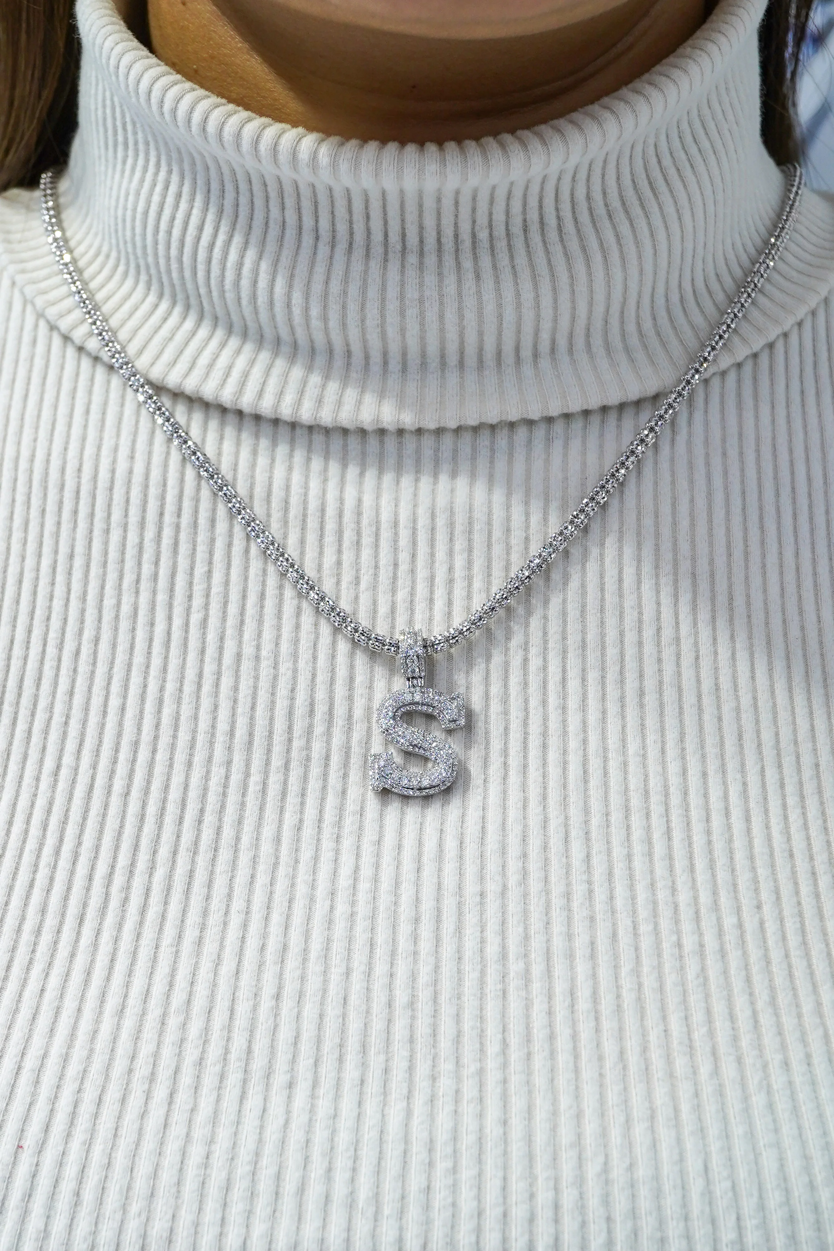 14k White Gold Diamond Initial "S" Pendant 1.00 CT - Image 3